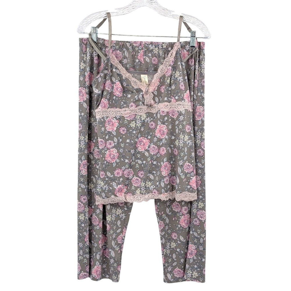 Jessica Simpson Pajama Set Floral Lace Cami Pants Soft Lounge L